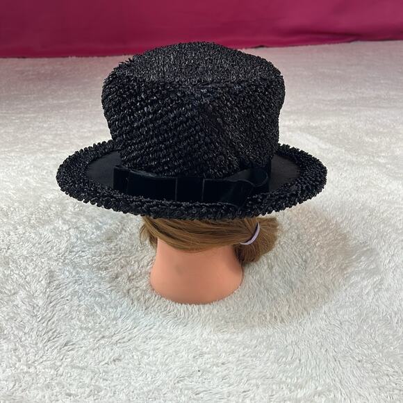 Vintage black textured ladies top hat - Picture 3 of 11